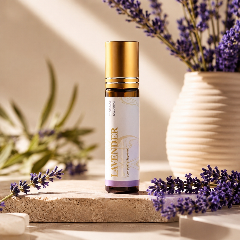 Roll-on lavande sur une table de nuit, femme endormie